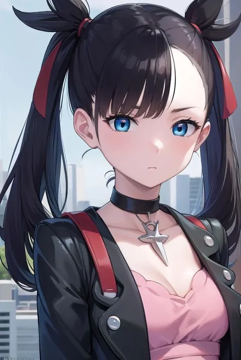 pokemonmarnie, pokemonmarnie, aqua eyes, asymmetrical bangs, asymmetrical hair, black hair, hair ribbon, long hair, red ribbon, ribbon, twintails, (small breasts:1.2),
black choker, black jacket, choker, dress, earrings, jacket, jewelry, long sleeves, open clothes, pink bag, pink dress,
ako suminoe, ascot, solo, upper body, night sky, forest, arms behind head, contrapposto, spread armpits, smile
BREAK (masterpiece:1.2), best quality, high resolution, unity 8k wallpaper, (illustration:0.8), (beautiful detailed eyes:1.6), extremely detailed face, perfect lighting, extremely detailed CG, (perfect hands, perfect anatomy),