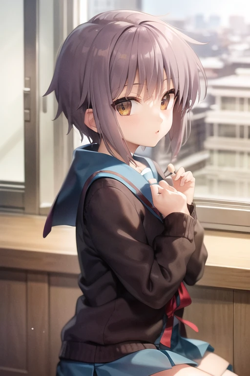 <lora:NagatoYuki_V1.0:0.8>, 1girl, nagato yuki, school uniform, winter uniform, looking at viewer,