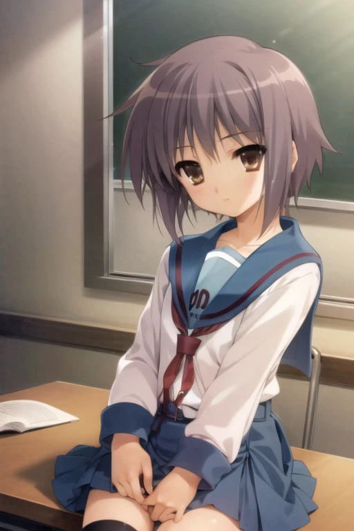 <lora:NagatoYuki_V1.0:0.8>, 1girl, nagato yuki, school uniform,