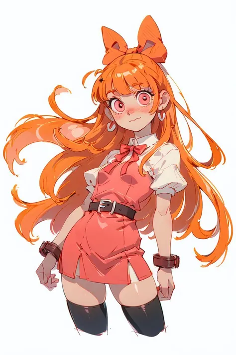 (Blossom:1.5), (orange hair, blunt bangs, pink eyes:1.2), (hair bow, red bow, simple pink dress, simple black belt, white thighhighs:1.2), (realistic:1.2), (masterpiece:1.2), (full-body-shot:1),(Cowboy-shot:1.2), dark romantic lighting, (highly detailed:1.2),(detailed face:1.2), (gradients), colorful, detailed eyes, (detailed landscape:1.2), (natural lighting:1.2),(detailed background), detailed landscape, (shy pose:1.2), (solo, one person, one subject:1.5), <lora:Blossom-09:0.9> <lora:add_detail:0.15> <lora:hipoly3DModelLora_v10:0.05> <lora:RSERomantic_RSESofiko_RSEEmma-v1:0.1> <lora:BeautifulEyes:0.65>
