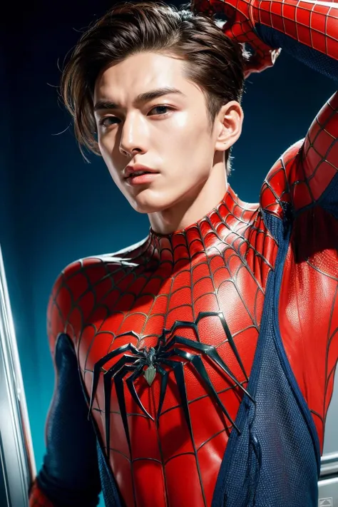 (masterpiece,top quality,best quality,official art,beautiful and aesthetic:1.2),((1 boy:1.4)),extreme detailed,(joshua middleton comic cover art:1.1),(Action painting:1.2),(concretism:1.2),theater dance scene,(hypermaximalistic:1.5),colorful,highest detailed,<lora:add_detail:0.75>,(Action painting on body and face:1.2),(18 years old young boy),splash art, ((spiderman)),spiderman suit in red,hi-tech version,man focus, (muscular:1.35), spiderman mask,