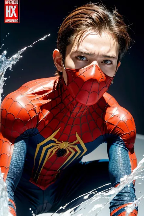 (masterpiece,top quality,best quality,official art,beautiful and aesthetic:1.2),((1 boy:1.4)),extreme detailed,(joshua middleton comic cover art:1.1),(Action painting:1.2),(concretism:1.2),theater dance scene,(hypermaximalistic:1.5),colorful,highest detailed,<lora:add_detail:0.75>,(Action painting on body and face:1.2),(18 years old young boy),splash art, ((spiderman)),spiderman suit in red,hi-tech version,man focus, (muscular:1.35), spiderman mask,