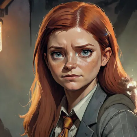 Ginny Weasley, disco elysium style portrait