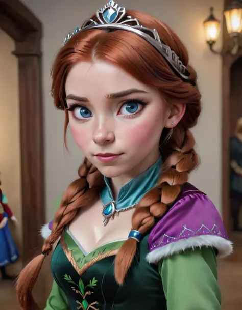 realistic photo of miraof dressed as a real life version of Princess Anna, cosplay