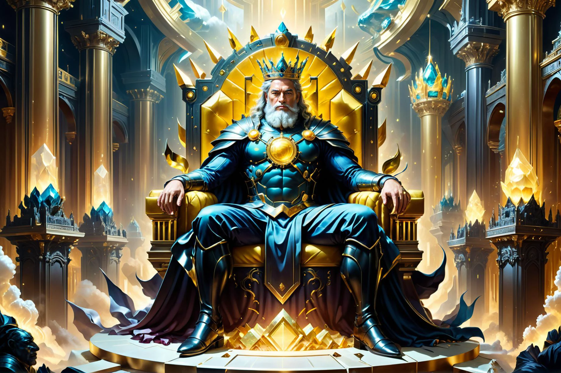 photorealistic digital illustration, superrealism, The god of Trade and Prosperity sitting on his <lora:UraniumTechAI:0.7> uraniumtech throne in an opulent throne room, <lora:xl_more_art-full_v1:0.4>, <lora:EnvyEthescapelXL01:0.7>