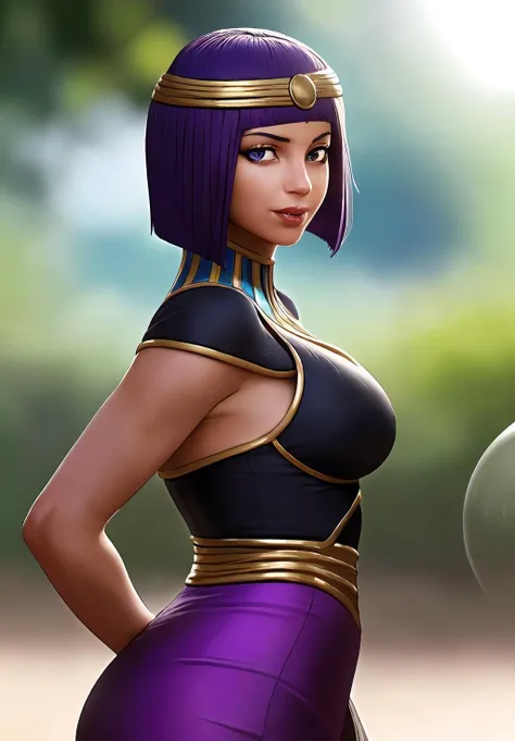 Menat, purple hair, bob cut, green eyes ,
circlet, purple bodysuit, navel, clothing cutout, shawl, bracer,usekh collar, fingerless gloves
crystal ball,
standing,upper body,
cloudy,dusk, sand,
looking at viewer,smile,
(insanely detailed, beautiful detailed face,beautiful detailed eyes, masterpiece, best quality),
<lora:Menat:0.8>