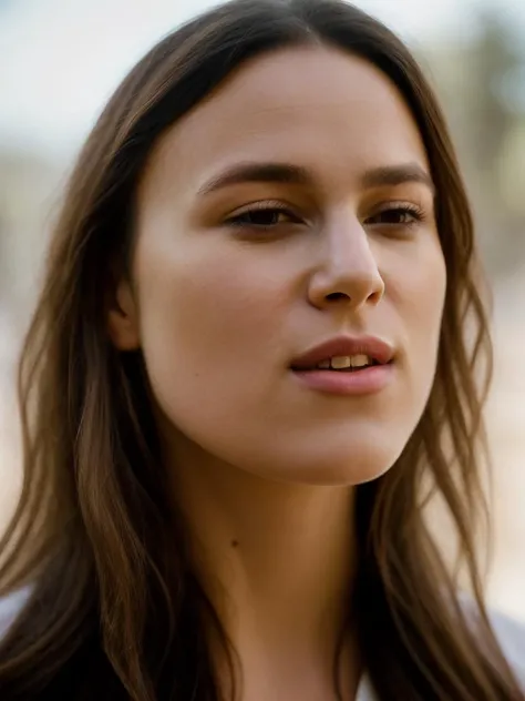 Realistic photo of a beautiful k31r4k-v2 woman, 1girl, solo, long hair, smile, brown hair, brown eyes, closed mouth, blurry, lips, looking to the side, depth of field, blurry background, looking away, portrait, realistic, nose, soft lighting, professional Photography, Photorealistic, detailed, RAW, analog, sharp focus, 8k, HD, high quality, masterpiece<lora:k31r4k-v2:1.0>