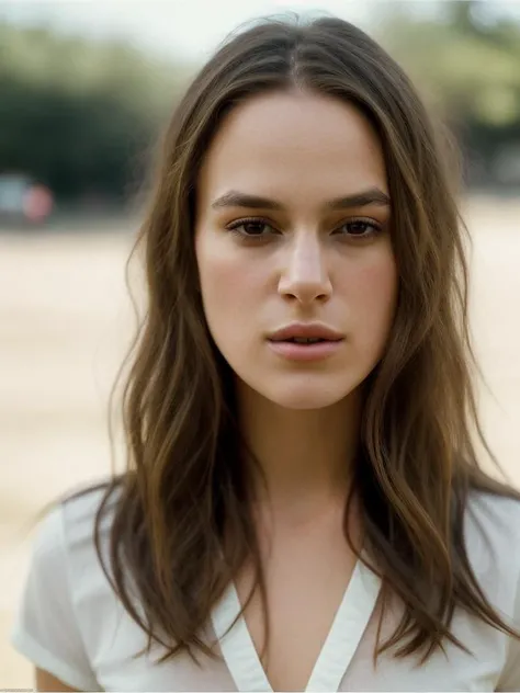Realistic photo of a beautiful k31r4k-v2 woman, 1girl, solo, long hair, brown hair, shirt, brown eyes, white shirt, short sleeves, parted lips, lips, portrait, realistic, soft lighting, professional Photography, Photorealistic, detailed, RAW, analog, sharp focus, 8k, HD, high quality, masterpiece<lora:k31r4k-v2:1.0>