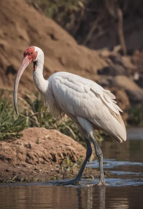 RAW Photography, an Eqyptian ibis searching for food in the Nile, insane quality and detail, 35mm photograph, film grain, 8k, hdr, masterpiece, vibrant and colorful