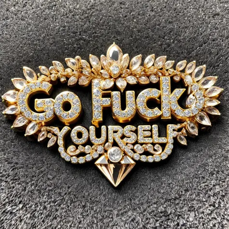 "GO FUCK YOURSELF" text logo <lora:Harrlogos_v2.0:0.95> <lora:crystalz:0.3> crystalz, diamonds, gold,