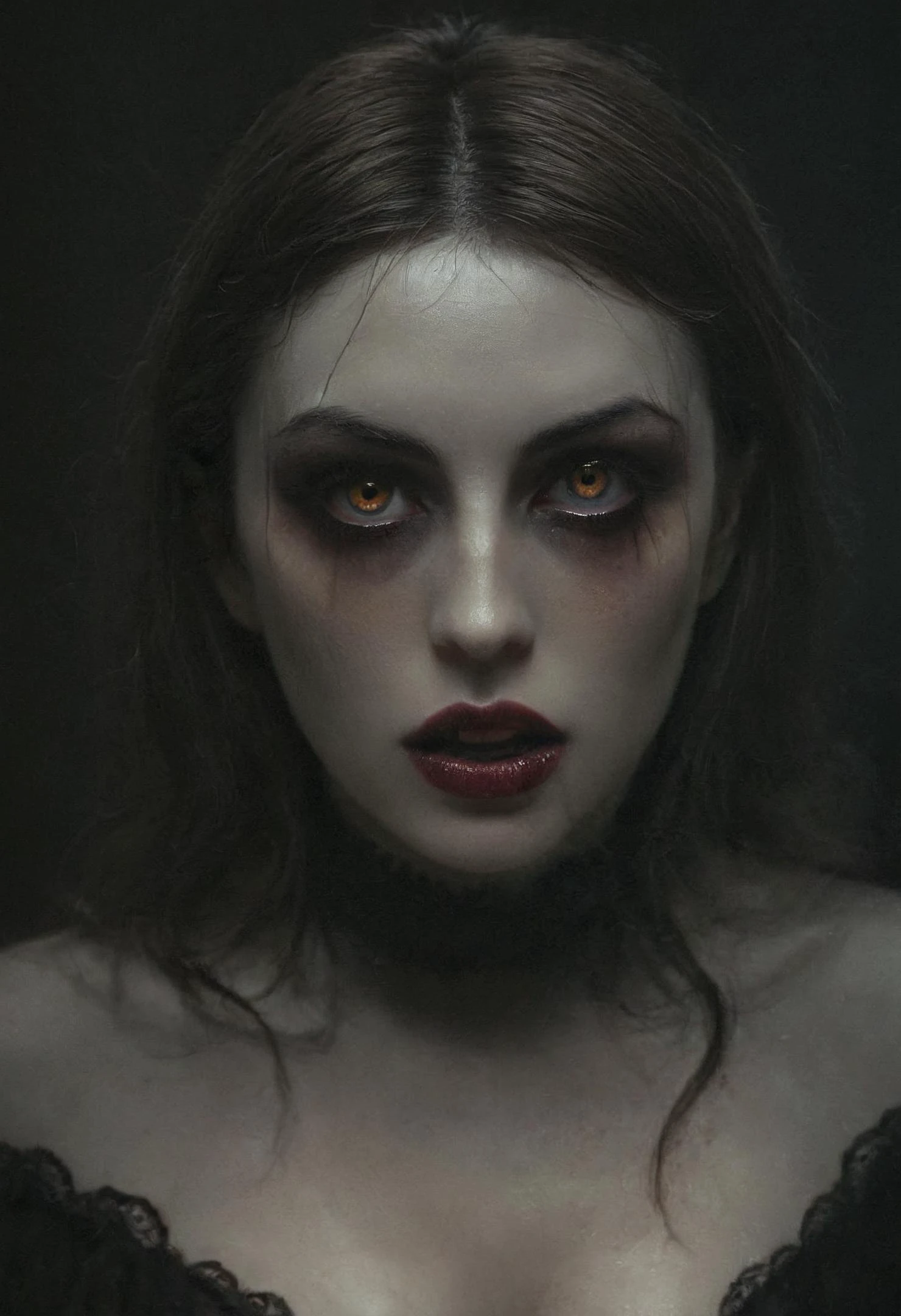 Dark art (chdmchlwrd style), photography transcending traditional media, a beautiful woman, detailed skin with visible pores, mysterious presence, unsure if vampire, raytracing, 8k, hdr, masterpiece, award winning art, 35mm photography, amazing lighting, (Victoria Frances style), hyperreal art