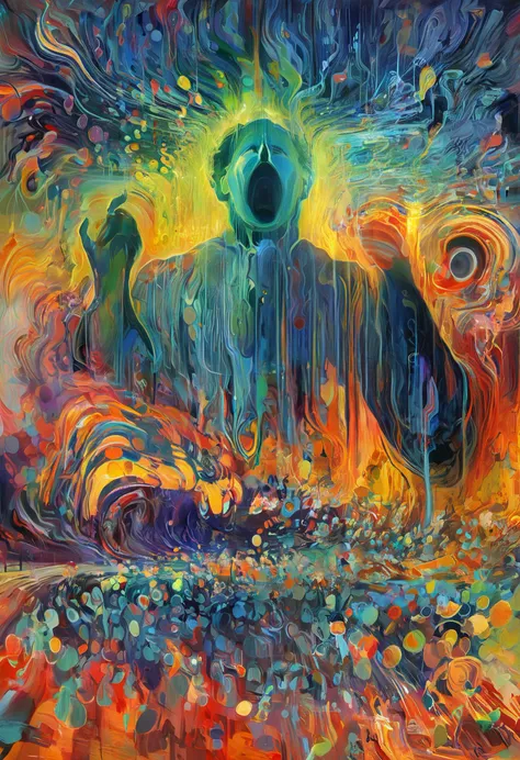 Edvard Munch style oil painting, psychedelic art (drdjns style), a synesthete hears Beethoven's Ode to Joy for the very first time, 8k, hdr, masterpiece