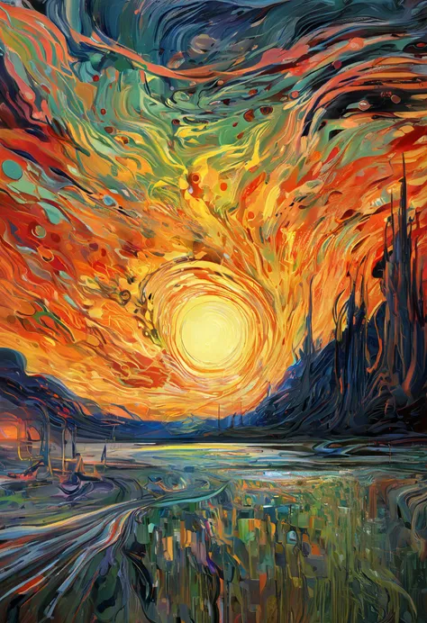 Edvard Munch style oil painting, psychedelic art (drdjns style), 8k, hdr, masterpiece