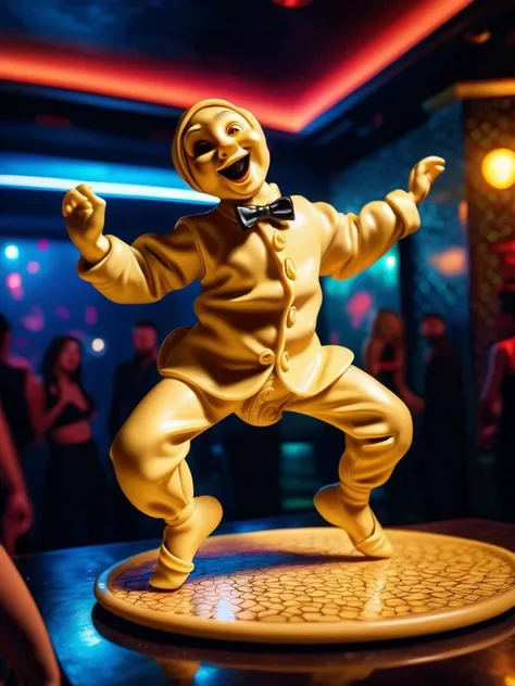 a tortellini as a lifesize person dancing in a nightclub, intricate details, ultra-realistic, high saturation, cinematic light, 35mm raw photo