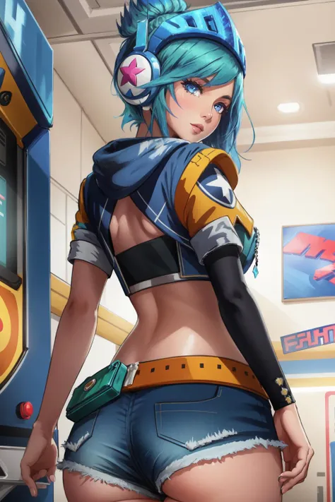 (masterpiece, best quality), intricate details, 8k, artstation, wallpaper, official art, splash art, sharp focus,
1girl, solo, <lora:Arcade_Riven_V1:0.8> Arcade_Riven, blue_eyes, shorts, meduim_breast,
<lora:ButtLiftV11-000045:0.8> ButtLift, from behind, ass focus,