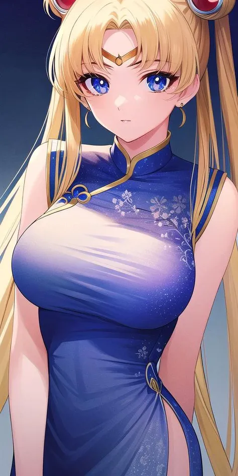<lora:SMUsagiTsukinoV3:.7>, SMUsagiTsukino, large_breasts, standing, solo, masterpiece, best quality, detailed face, detailed eyes, highres, masterpiece, best quality, detailed face, detailed eyes, highres, china_dress