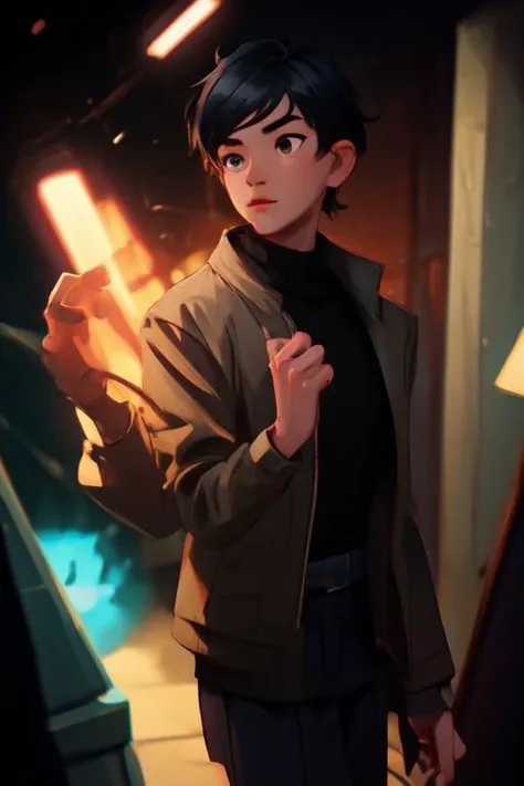 (masterpiece:1.21),(illustration:1.1),best quality,delicate details,refined rendering,Anime style,extremely detailed CG unity 8k wallpaper,toon style),(EOS R8,50mm,F1.2,8K,RAW photo:1.2),(1boy:1.45),male focus,(solo:1.33),Asian Slim male,slim,thin,adult,well-proportioned hands,Eyeball,dramatic angle,Wolf Cut,black eyes,solid eyes,thick eyebrows,([Energy-efficient lighting|Bounce lighting|clean background trending|Specular highlight lighting]),turtleneck jacket,skirt under kimono,