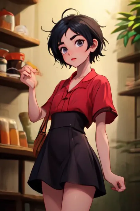 (masterpiece:1.21),(illustration:1.1),best quality,delicate details,refined rendering,Anime style,extremely detailed CG unity 8k wallpaper,toon style),(EOS R8,50mm,F1.2,8K,RAW photo:1.2),(1boy:1.45),male focus,(solo:1.33),Asian Slim male,slim,thin,adult,well-proportioned hands,Eyeball,dramatic angle,Modest Cut,black eyes,solid eyes,thick eyebrows,([Shelf lighting|Backlighting|Crepuscular Ray|Bokeh lighting]),summer dress,leather skirt,