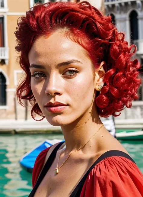 portrait of sks woman in Venice, at the St. Marks Square, by Flora Borsi, style by Flora Borsi, bold, bright colours, ((Flora Borsi)), by Dorothea Lange, <lora:lora-small-rihanna-v1:1>