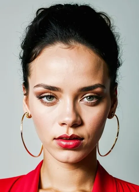 close up portrait of sks woman , by Flora Borsi, style by Flora Borsi, bold, bright colours, ((Flora Borsi)), by Andreas Gursky, <lora:lora-small-rihanna-v1:1>