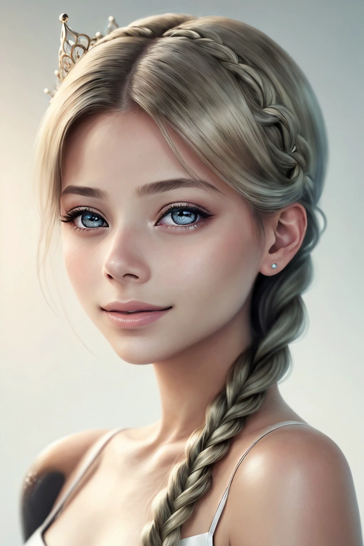(futuristic design, clean lines, high-tech, detailed:1.15), <lora:sd15_FranceskaFournier_v2:.9> FranceskaFournier glamour photography young invisible makeup, focus on eyes, close up on face, smiling, hair styled fishtail crown braid, soft focus