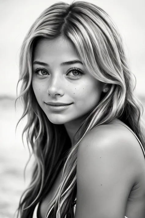 photo of <lora:sd15_FranceskaFournier_v2:.9> FranceskaFournier glamour photography young invisible makeup, focus on eyes, close up on face, huge smile, wearing jewelry, hair styled beachy waves hair, desaturated grunge filter