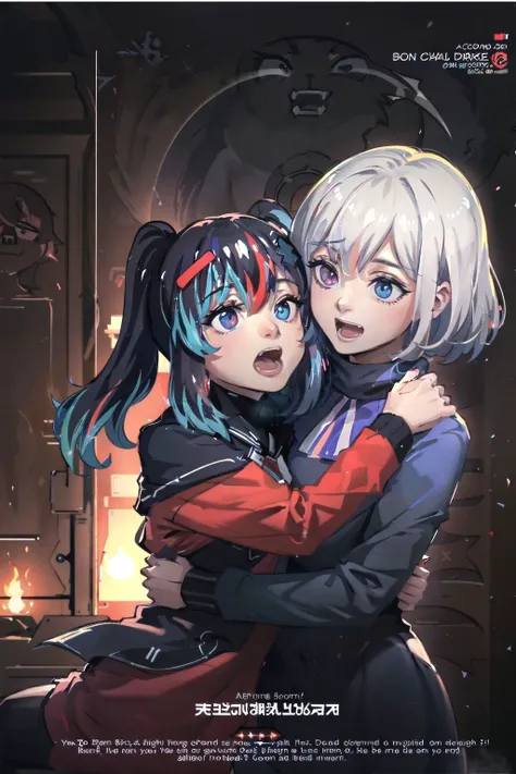 detailed, masterpiece, dynamic lighting, 2 girls,
BREAK epic poster for concert
BREAK <lora:Switchchan:0.7> switch-chan singing, hugging
BREAK <lora:Discordchan:0.7>, discord-chan singing, hugging
