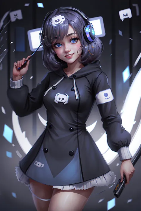 Highly detailed, High Quality, Masterpiece, beautiful, Discord-chan, <lora:Discordchan:1>, cowboy shot, light smile, (detailed face and eyes:1.3)