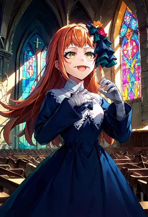 score_9, score_8_up, score_7_up, source_anime, 1girl, inside, church, singing, left hand on own chest, right hand up, happy ADDCOMM
<lora:PanetteFE-pdxl:1> casPanette, long hair, hair bow, makeup, facial mark, stitched mouth, collared dress, long sleeves, bandaged hand