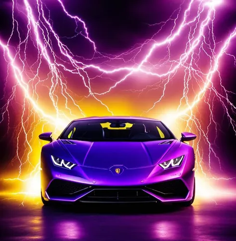 lighting_thunder,lamborghini huracan,electricity,lightning,purple and yellow theme<lora:electricity:1>