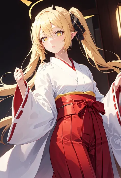 best quality, masterpiece, highres, solo, (ibuki_bluearchive:1.10), (white kimono:1.35), (red hakama:1.35), (wide sleeves:1.20), 21 <lora:ibuki_bluearchive:0.80>
