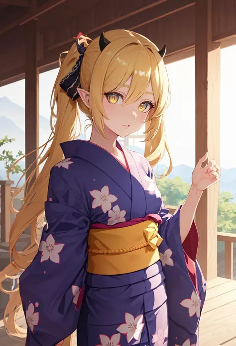 best quality, masterpiece, highres, solo, {yukata:1.40}, {kimono:1.20}, {admiral_hipper_azurlane:1.15}, blonde_hair, long_hair, green_eyes, two_side_up, bangs, hair_between_eyes, ahoge, blush, cross, mole, iron_cross, breasts, open_mouth, mole_under_eye, collarbone, hat