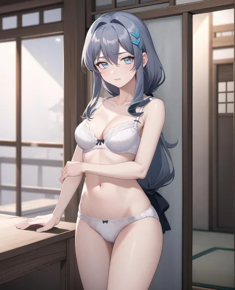 ((masterpiece, best quality, high detailed:1.2)), 8k uhd, 1girl, slender, <lora:LixueV1-08:0.8>, cheng lixue, ((underwear only:1.4)), ponytail, cowboy shot, japanese temple, looking at viewer, neutral, white panties, white bra, collarbone, cleavage