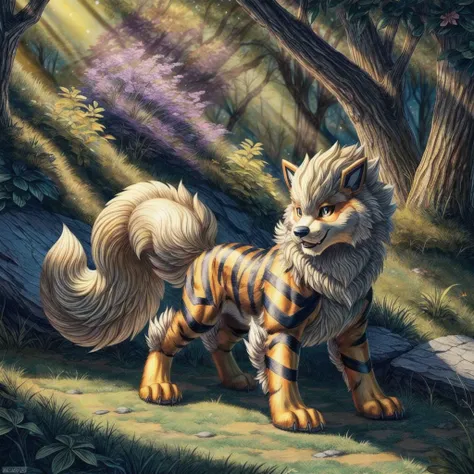 (((Arcanine, Pokmon, Animal,))), solo, single, Tiger, wolf, orange fur, fluffy, cuddly, <lora:Arcanine - Pokmon:1>
(masterpiece, sidelighting, finely detailed, beautiful), <lora:add_detail:1> <lora:hairdetailer:0.2>
In forest,