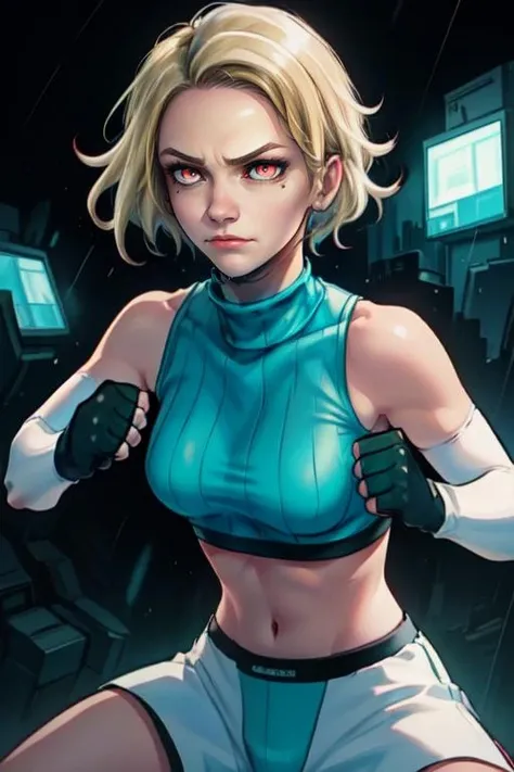 8k, ((Full Body Portrait)) ,masterpiece、Realistic:1.2, Realistic, Ultra-high resolution, ultra-quality, ultra-detailed, ultra-realistic, highest quality, (Solo, 1girl), (Masterpiece, Detailed, 4k), perfect face, perfect lips, perfect makeup, dark eyeshadow, Unreal Engine 5, (Full Body Portrait), absurd resolution, high resolution, sharp image, vibrant colors, Synthwave colors, Vaporwave colors, ((sexy Female Ninja)) with ((blonde hair, two ponytails in hair)), (pleated skirt), neon lights, night sky, neon city, katana, shuriken, kunai leg straps, sexy, beautiful, ninja Bracers, Long flowing scarf, ninja boots, katana in one hand, kunai in one hand, large shuriken in background, ninja face mask