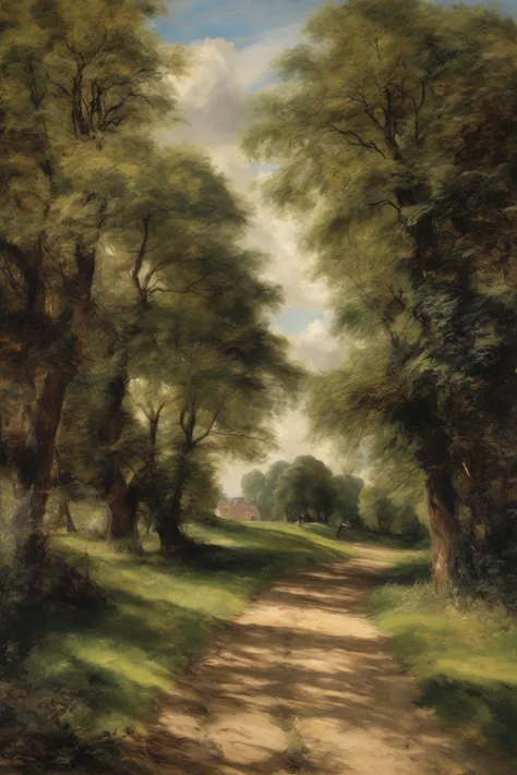 John Constable Style - hyper photorealism, quality image, 8k, Impressionism, Radicals in their time, early Impressionists violated the rules of academic painting. They constructed their pictures from freely brushed colours that took precedence over lines and contours, following the example of painters such as Eugne Delacroix and J. M. W. Turner, characterized by relatively small, thin, yet visible brush strokes, open composition, emphasis on accurate depiction of light in its changing qualities (often accentuating the effects of the passage of time), ordinary subject matter, unusual visual angles, and inclusion of movement as a crucial element of human perception and experience