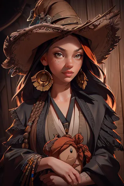 Merger_sophie_walerhaus,
(as a voodoo witchdoctor dressed in rags with tattoos on her face in a shack with a (voodoo doll:1.2),snakes,swamp,atmospheric,cinematic lighting,dynamic lighting,using a voodoo doll,((voodoo doll:1.2)),(rag clothing),macabre,dreadlocks:1.2),
bokeh, f1.4, 40mm, photorealistic, raw, 8k, textured skin, skin pores, intricate details  <lora:epi_noiseoffset2:1>, epiCRealism <lora:ClothingAdjuster3:-1>