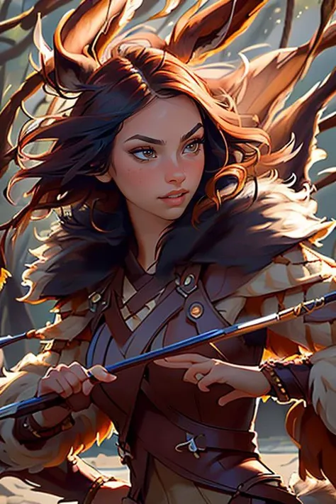 Merger_sophie_walerhaus,
(prehistoric warrior woman hunting in a chaotic jungle with spears and arrows, (fur clothing:1.2), fur, warrior, prehistoric, cave person, (wearing fur clothes:1.2), (wearing animal skins:1.2), fur, animal skins:1.2),
bokeh, f1.4, 40mm, photorealistic, raw, 8k, textured skin, skin pores, intricate details <lora:epi_noiseoffset2:1>, epiCRealism <lora:ClothingAdjuster3:-1>
