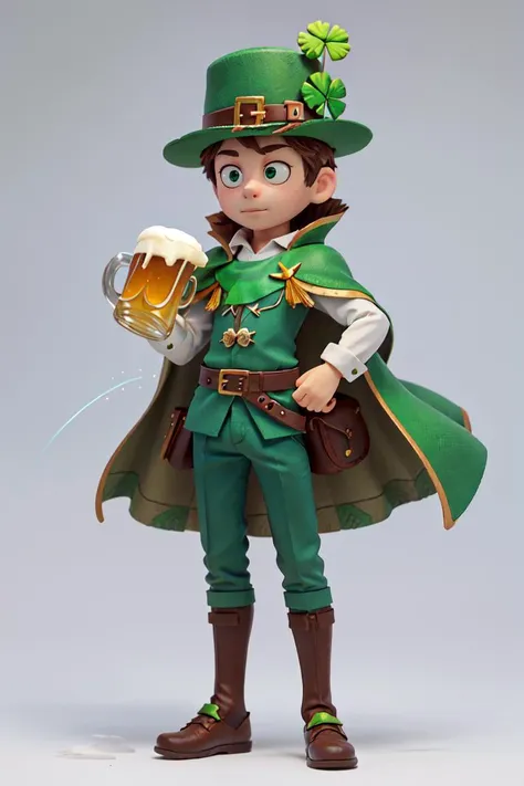 ((masterpiece, best quality)),  <lora:ShamrockWorld-10:0.8>, ShamrockWorld,  clover, four-leaf clover, light particles,  solo, simple background, hat, white background, holding, belt, cup, no humans, animal, holding cup, alcohol, mug, green headwear, hat feather, animal focus, beer, beer mug, clover, four-leaf clover, green cape, green capelet