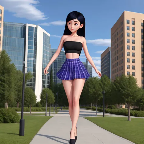 <lora:VRAMsViolet640v2:0.5>,xyzviolet,1girl,long hair,beautiful,masterpiece,tube top,microskirt,<lora:3DMM_V11:0.2>,3DMM,dynamic angle,standing, in a city park,
