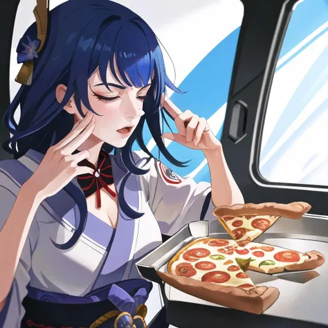 Highly detailed, High Quality, Masterpiece, beautiful, ManLevitatingPizza, <lora:ManLevitatingPizza:0.8>, 1girl, solo, Raiden_Shogun_\(genshin impact\), Raiden_Shogun:1.2, blue hair, long hair, <lora:Char_GenshinImpact_RaidenShogun:0.8>