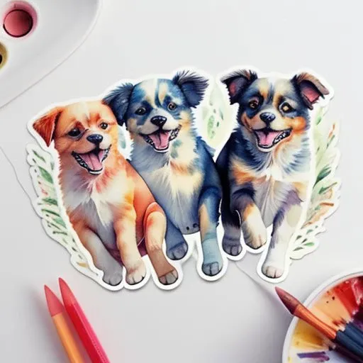 <lora:WCstickers:1> watercolor sticker of dogs playing