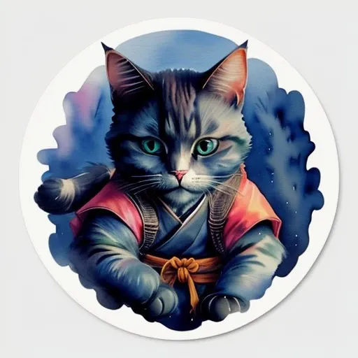 <lora:WCstickers:1> watercolor sticker of a cat dressed as a ninja