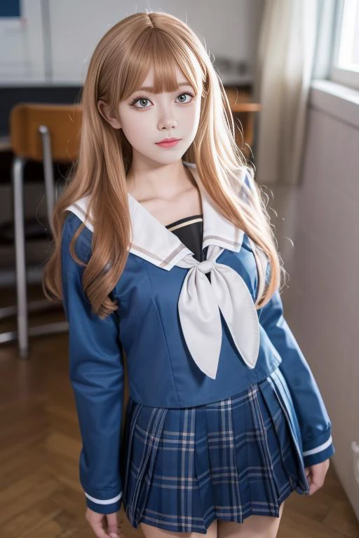 ltra-detailed,highly detailed,best quality,masterpiece,illustration,realistic,photorealistic,
bangdream, school uniform,
1girl, solo, cosplay,
serafuku, sailor collar, plaid skirt, pleated skirt,
long sleeves, neckerchief,
looking at viewer, cowboy shot,
indoors, simple background,
<lora:bangdream_yzs_v1_06:0.7>