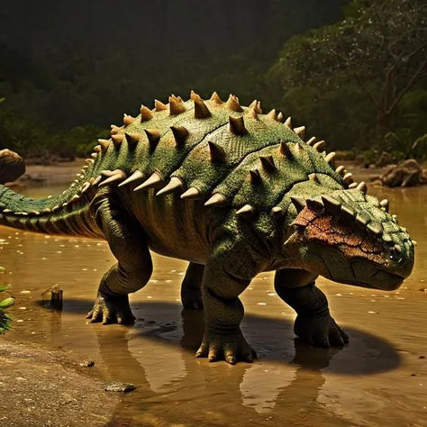 masterpiece, best quality, <lora:Ankylosaurus_Dinosaur:1>, Ankylosaurus_Dinosaur, Jurassic jungle,