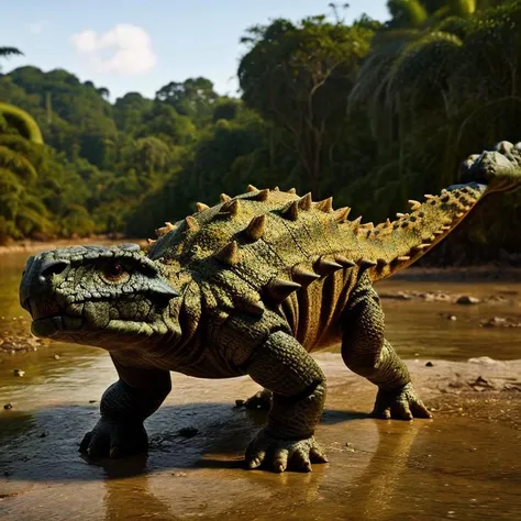 masterpiece, best quality, <lora:Ankylosaurus_Dinosaur:1>, Ankylosaurus_Dinosaur, Jurassic jungle,