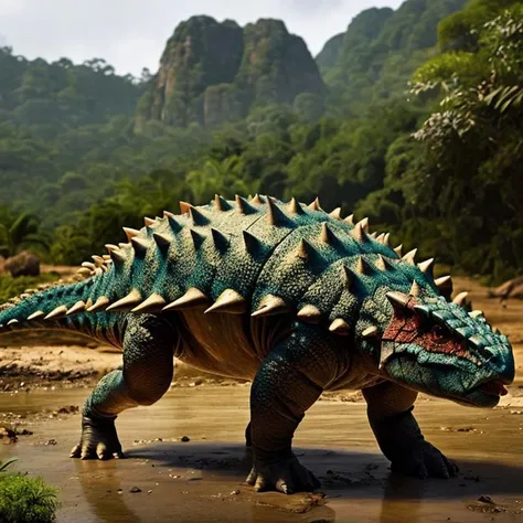 masterpiece, best quality, <lora:Ankylosaurus_Dinosaur:1>, Ankylosaurus_Dinosaur, Jurassic jungle,