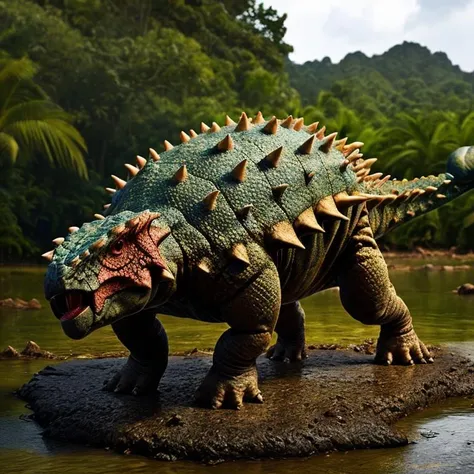 masterpiece, best quality, <lora:Ankylosaurus_Dinosaur:1>, Ankylosaurus_Dinosaur, Jurassic jungle,