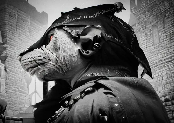 snikch, aggressive look, detailed facial features, castle ruins in the background, holding dagger ,raining ,wearing cloth, toned, full-length photo, helm, 70mm lens, symmetrical,posing, monster, athletic, sharp, textured skin, perfect body, detailed hand, 1boy, realistic, detailed, (perfect fingers:1.2), photographed by a Nikon Z7 II Camera,(high detailed skin:1.2),8k uhd, <lora:SnikchV2-000008:1>