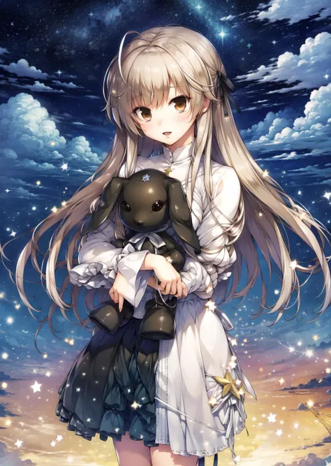 <lora:æ¥æ¥é穹:0.8> ,
((masterpiece:1.4, best quality)) ,Kasugano Sora,1girl,brown eyes,dress,stuffed toy,stuffed animal,stuffed bunny, outdoor,cloud.night,star,starry sky,depth of field,wind,cowboy shot,(star \(symbol\)), ,happy,standing,
,(masterpiece, best quality:1.5), full body, , masterpiece, best quality,
<lora:ç»å¸éªå
snowcanvas-10:0.9>